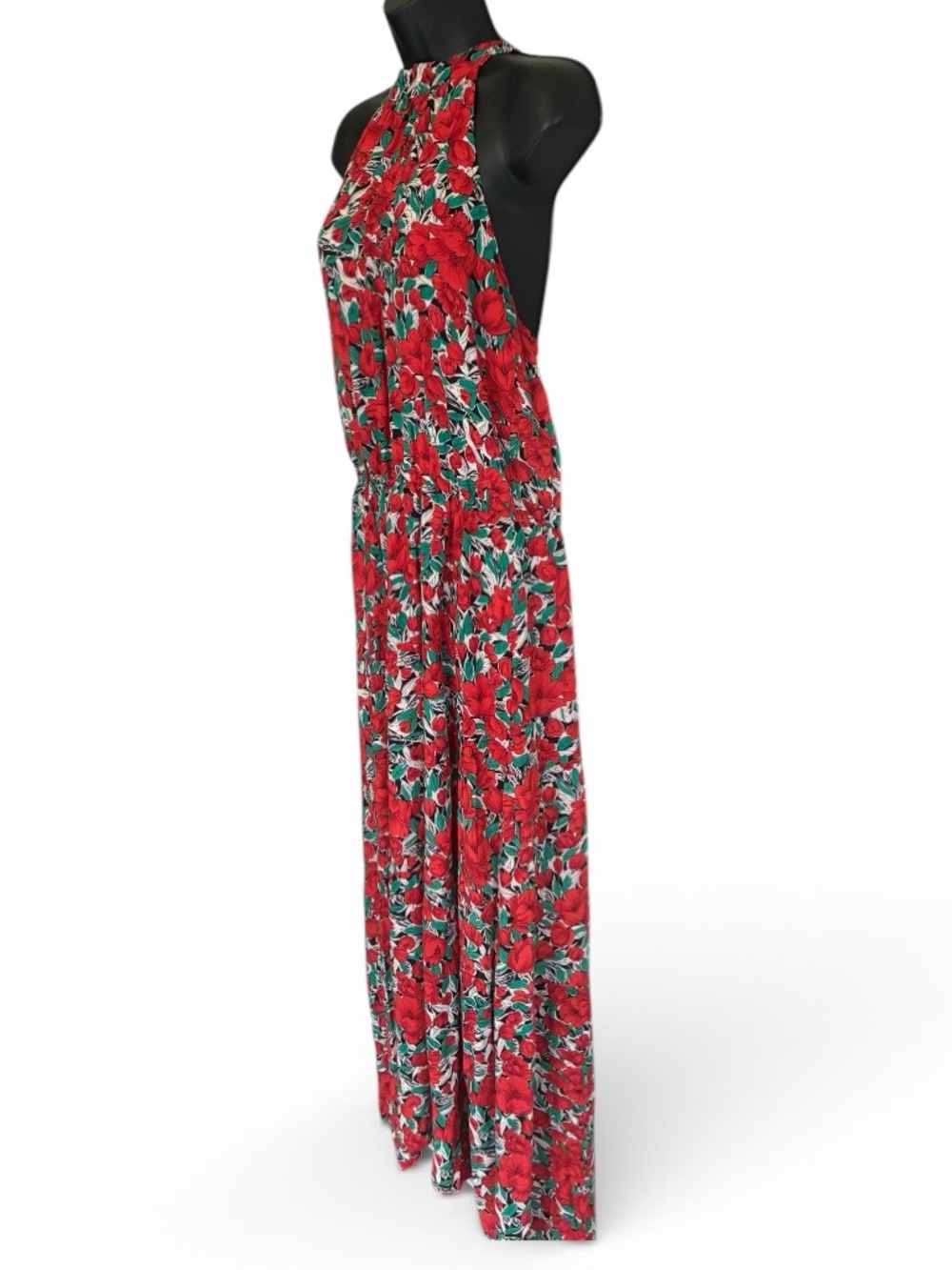 Bohochic Garden Party Red Floral Halter Maxi Summer Dress Size S/M - Picture 2 of 8